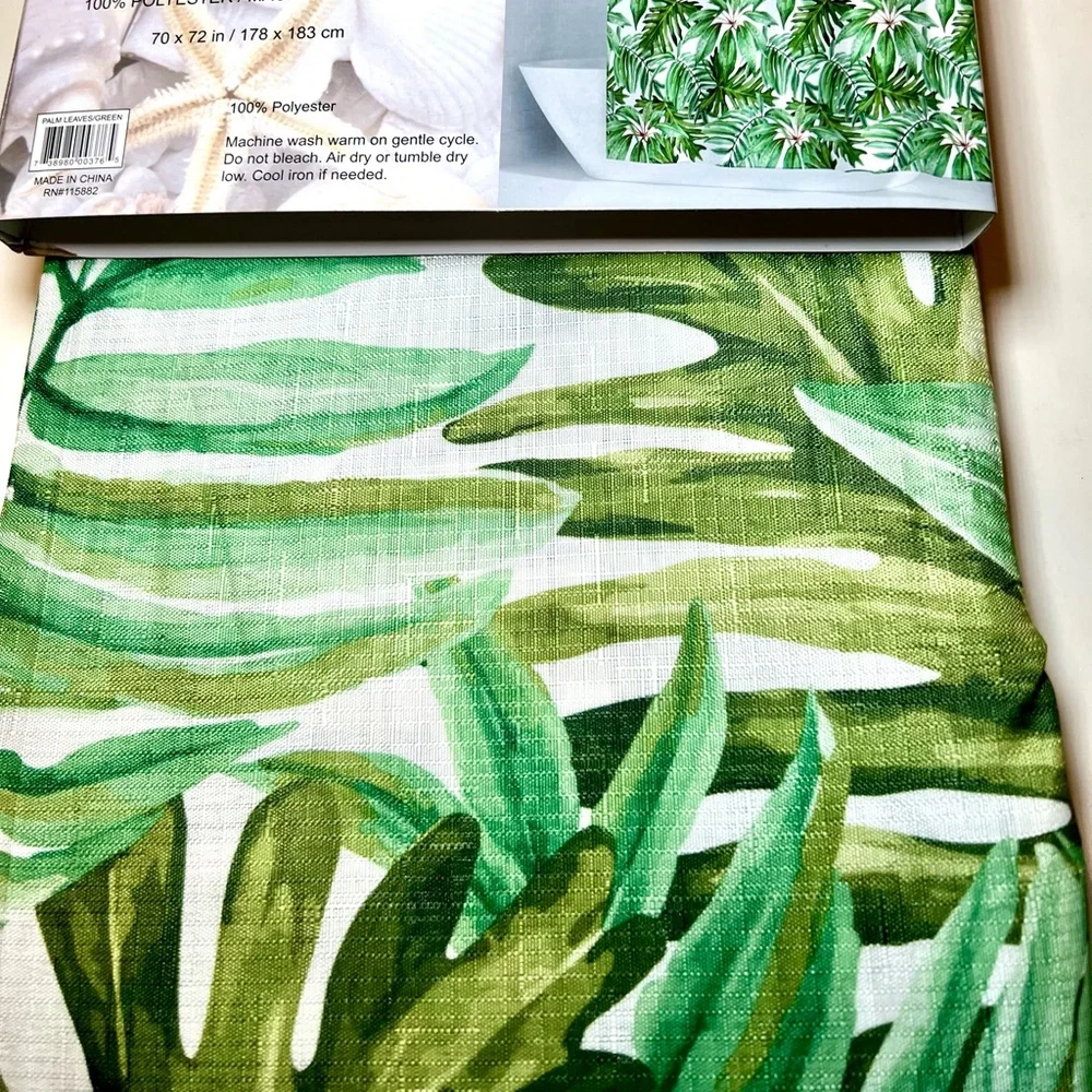Tropical Green Palm Leaves Fabric Shower Curtain